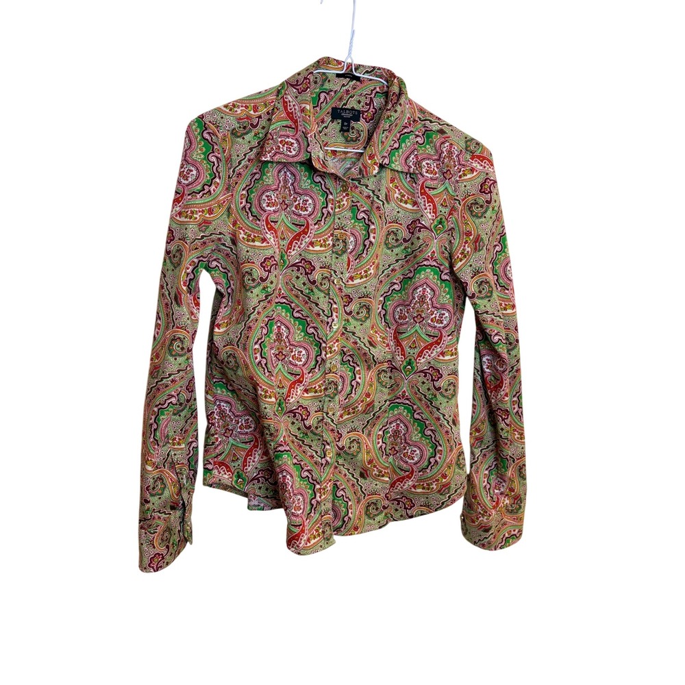 Talbots Petites Multicolor Paisley Cotton Stretch Button Down Shirt 8P SH110
